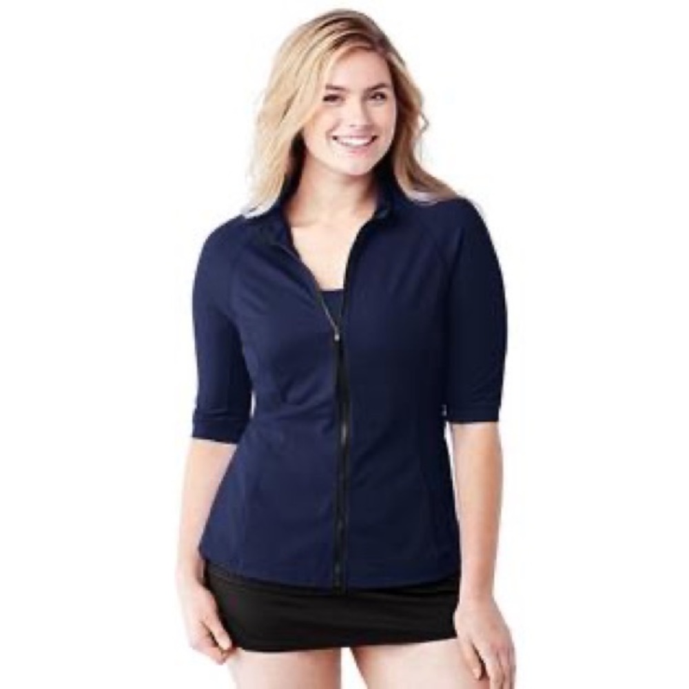 Lands’ End Women’s Plus Size Long AquaSport Zip-front Rash Guard - XL (18) NWOT